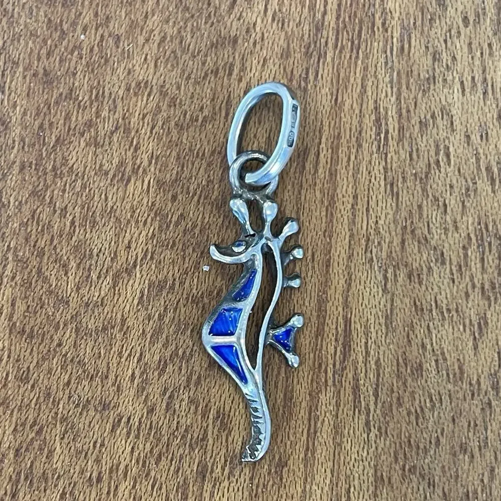 Vintage Sterling 800 Silver Blue Enamel Seahorse Charm Pendant 2g Signed 86 AR